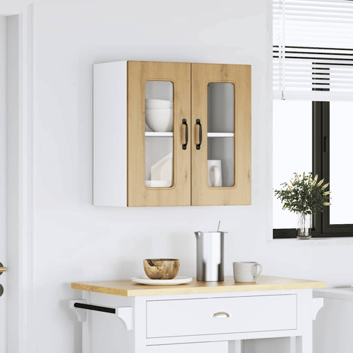 Armário de parede cozinha - Cozinha modular porta vidro carvalho artesanal