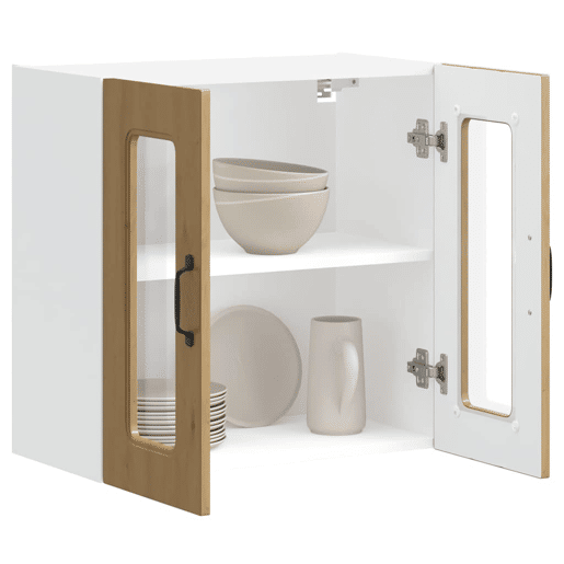Armário de parede cozinha - Cozinha modular porta vidro carvalho artesanal
