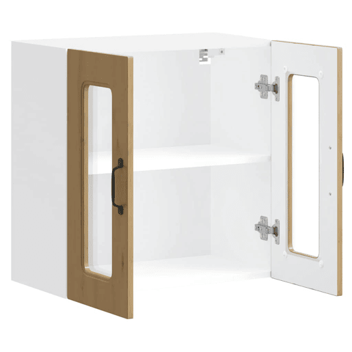 Armário de parede cozinha - Cozinha modular porta vidro carvalho artesanal