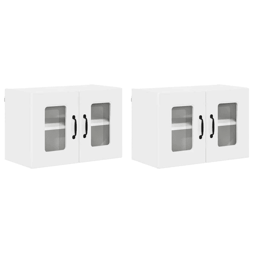 Lote de 2 Armários de cozinha suspendidos - Cozinha modular Colgantes com porta Branco Brilhante
