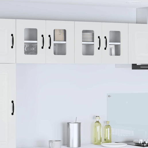 Lote de 2 Armários de cozinha suspendidos - Cozinha modular Colgantes com porta Branco Brilhante