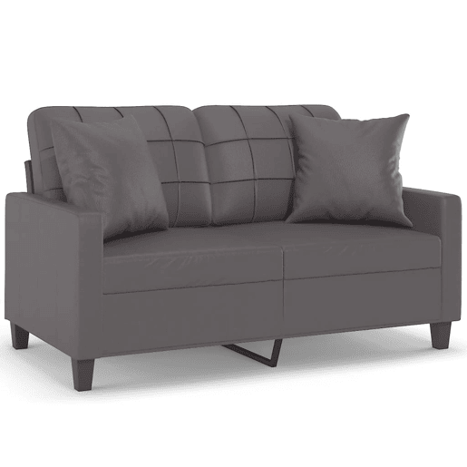 Sofá 2 lugares, Sofá fixo + almofadas decorativas 120cm couro artif. cinza Sofá 2 lugares, Sofá fixo + almofadas decorativas 120cm couro artif. cinza