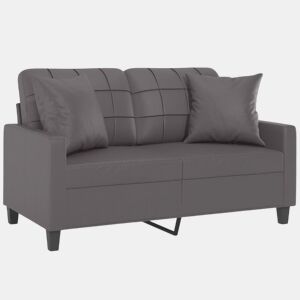 Sofá 2 lugares, Sofá fixo + almofadas decorativas 120cm couro artif. cinza