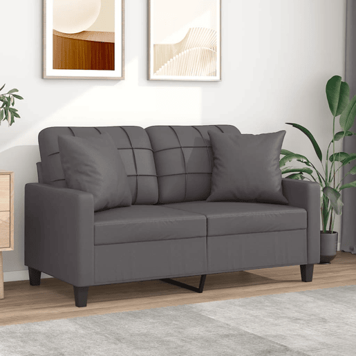 Sofá 2 lugares, Sofá fixo + almofadas decorativas 120cm couro artif. cinza Sofá 2 lugares, Sofá fixo + almofadas decorativas 120cm couro artif. cinza