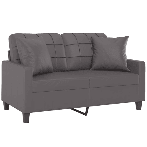 Sofá 2 lugares, Sofá fixo + almofadas decorativas 120cm couro artif. cinza Sofá 2 lugares, Sofá fixo + almofadas decorativas 120cm couro artif. cinza