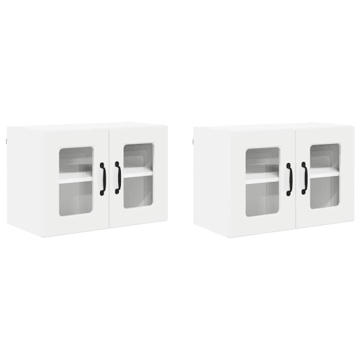 Lote de 2 Armários de cozinha suspendidos - Cozinha modular Colgantes com porta Branco Brilhante