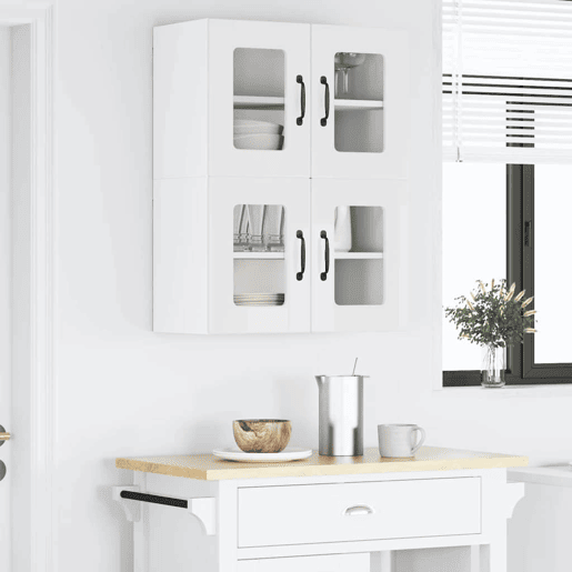 Lote de 2 Armários de cozinha suspendidos - Cozinha modular Colgantes com porta Branco Brilhante