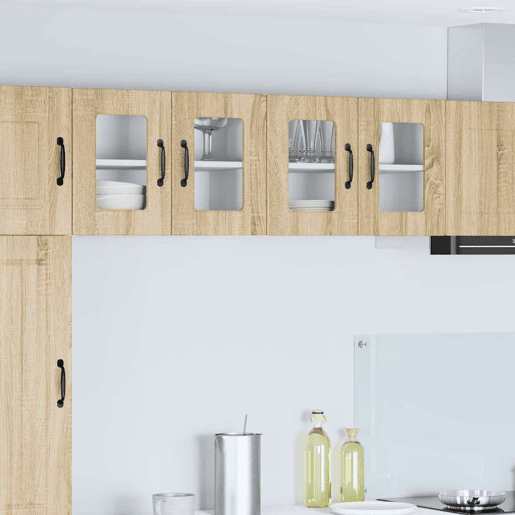 Lote de 2 Armários de cozinha suspendidos - Cozinha modular Colgantes com porta Carvalho Sonoma