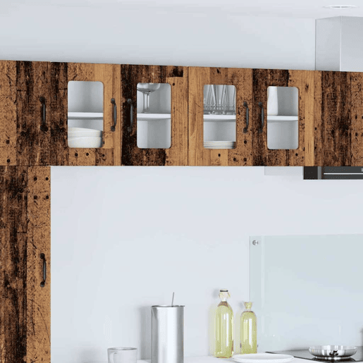 Lote de 2 Armários de cozinha suspendidos - Cozinha modular Colgantes com prateleira Madeira Antiga