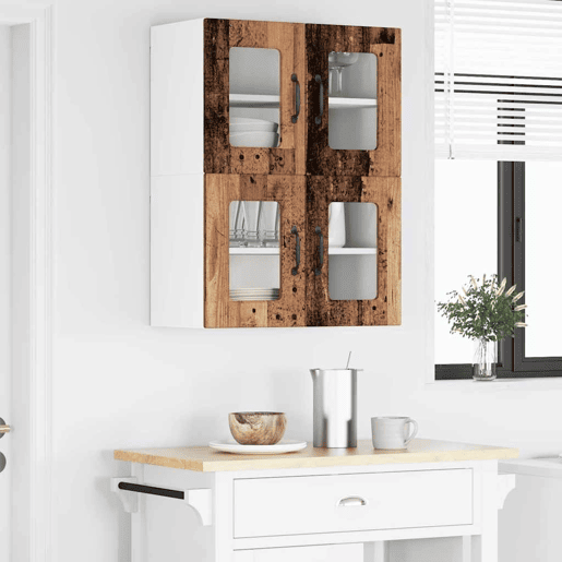 Lote de 2 Armários de cozinha suspendidos - Cozinha modular Colgantes com prateleira Madeira Antiga