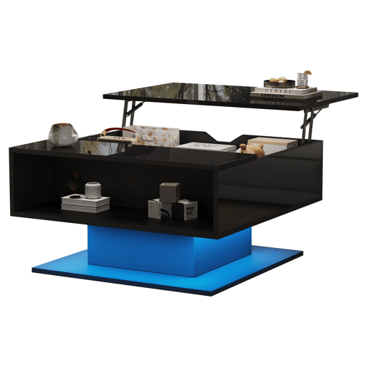 Mesa de centro 80x77x40 cm - Mesa de sala com elevação hidráulica, arrumação, design geométrico - Preto