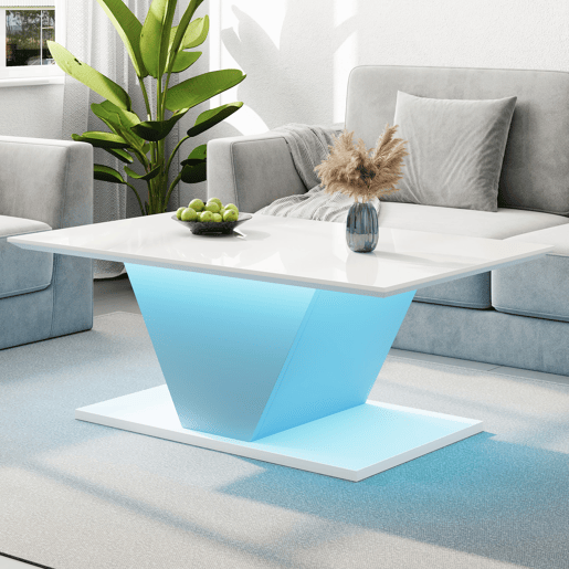 Mesa de centro V-Form - Mesa de café com luzes LED - Mesa de sala branca