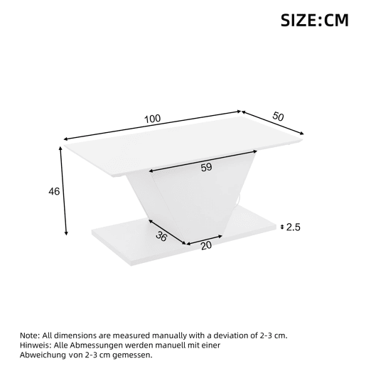Mesa de centro V-Form - Mesa de café com luzes LED - Mesa de sala branca