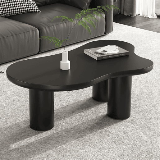 Mesa de centro 107x66x40,5 cm - formato de nuvem, MDF e pernas em PVC com feltro - Preto