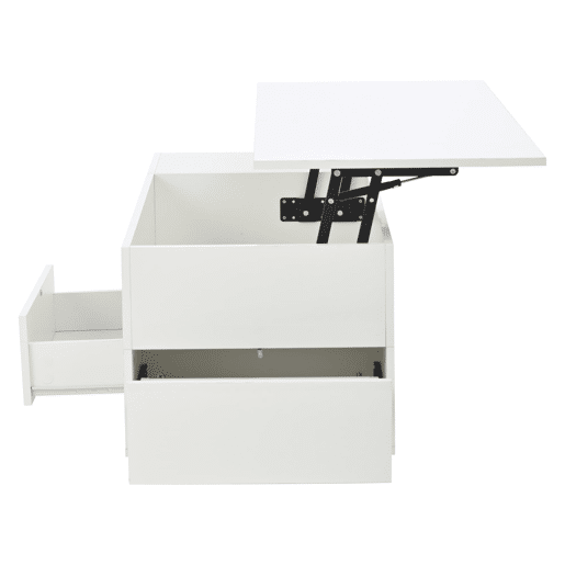 Mesa de centro 100x50x45 cm - Sofá com 2 bancos, 2 gavetas, LED, altura ajustável - Branco