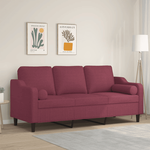 Sofá 3 lug. Sofá fixo + almofadas decorativas 180cm tecido vermelho tinto Sofá 3 lug. Sofá fixo + almofadas decorativas 180cm tecido vermelho tinto
