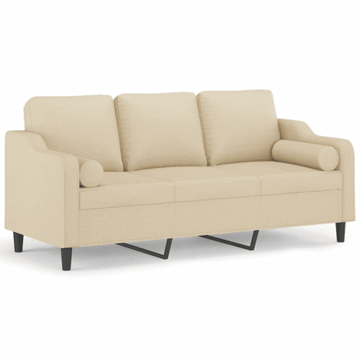 Sofá 3 lugares - Sofá fixo + almofadas decorativas 180 cm tecido cor creme