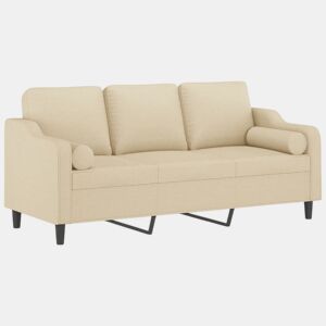 Sofá 3 lugares - Sofá fixo + almofadas decorativas 180 cm tecido cor creme