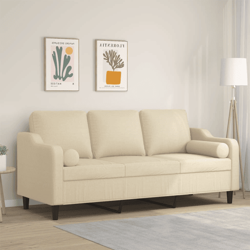 Sofá 3 lugares - Sofá fixo + almofadas decorativas 180 cm tecido cor creme