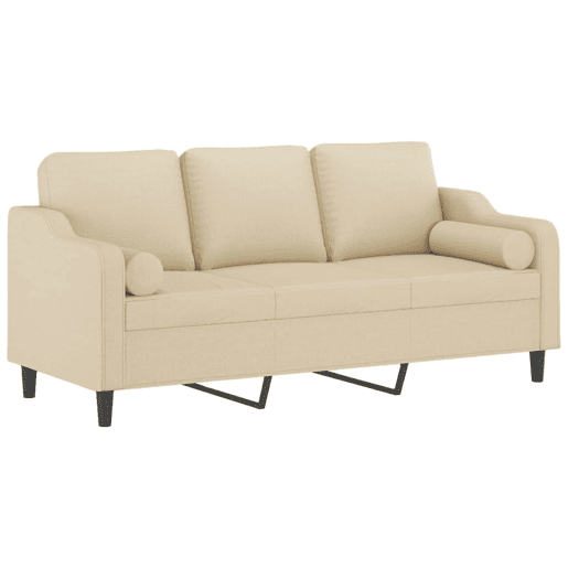 Sofá 3 lugares - Sofá fixo + almofadas decorativas 180 cm tecido cor creme