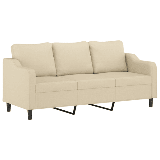 Sofá 3 lugares - Sofá fixo + almofadas decorativas 180 cm tecido cor creme