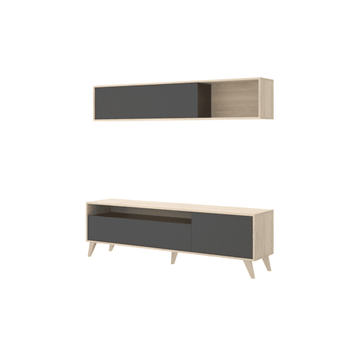 Conjunto de Móveis de Sala de Estar Barcelona, Carvalho e Grafite 180x51cm Conjunto de Móveis de Sala de Estar Barcelona, Carvalho e Grafite 180x51cm