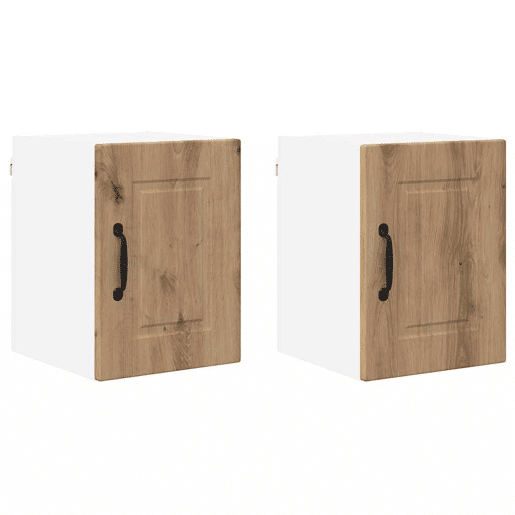 Lote de 2 Armários de cozinha suspendidos - Cozinha modular Colgantes com porta Carvalho Artesanal