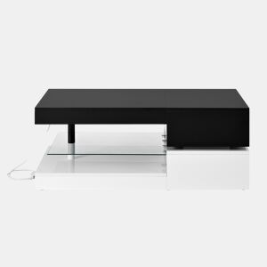 Mesa de centro 90x45x35,5 cm - Iluminação LED, controlo por aplicação e Bluetooth, superfície brilhante - Preto-Branco