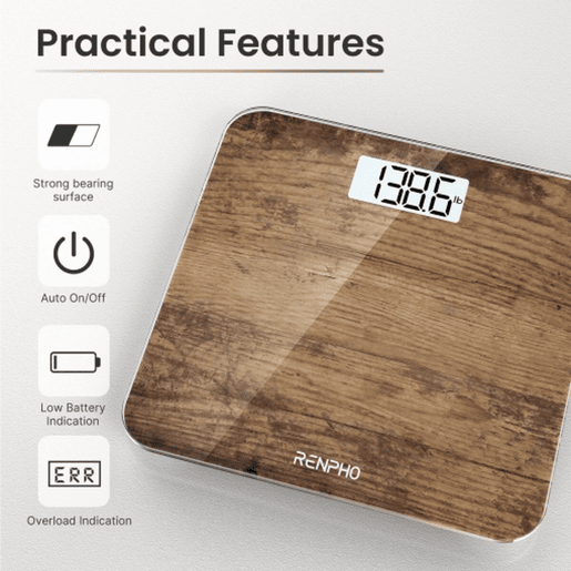 Renpho Balança Digital de Banho CORE 1S Tela LED Antiderrapante Marrom