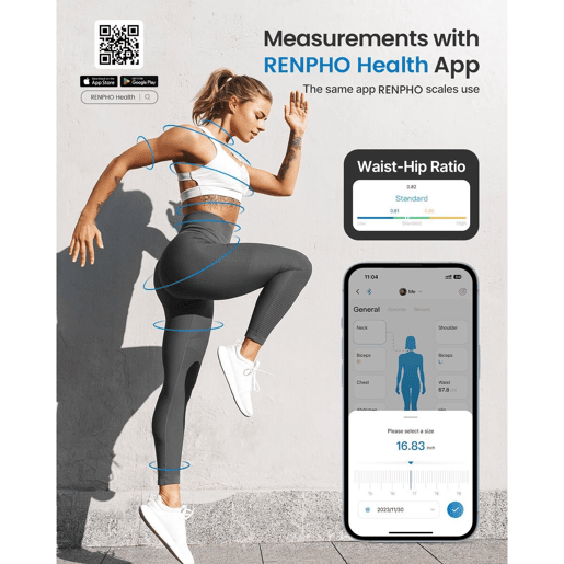 Renpho Fita Métrica Inteligente Bluetooth BMF01 com ecrã LCD e app, pilhas incluídas