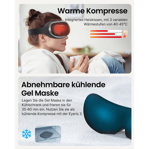 Renpho Massageador de Olhos EYERIS 3 portátil, recarregável, voz, gel frio, preto