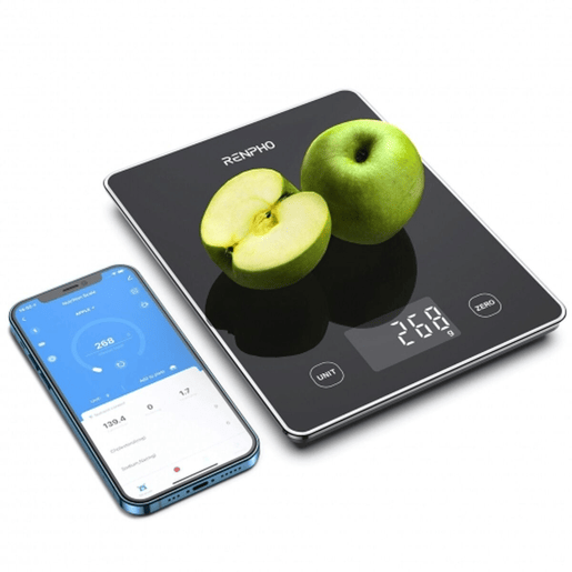 Renpho Balança de cozinha digital Bluetooth CALIBRA 1L 10kg vidro preto LED