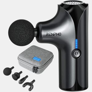 Renpho Mini pistola de massagem GM173, 4 cabeças, 5 velocidades, preto