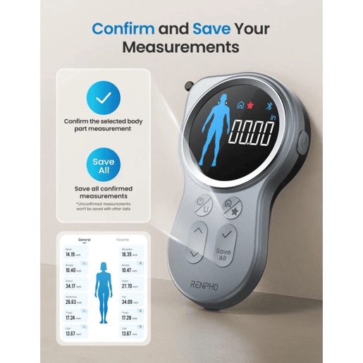 Renpho Cinta Métrica Inteligente SMART TAPE MEASURE+ Bluetooth LCD App Android Tela Grande
