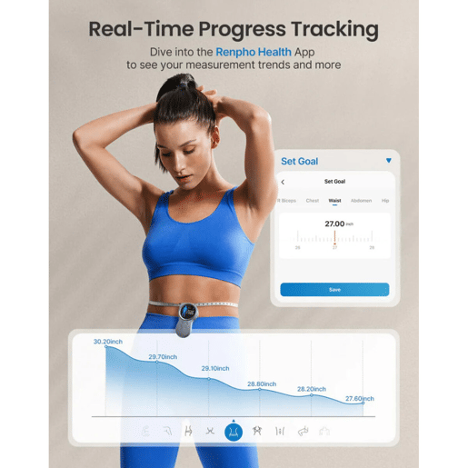 Renpho Cinta Métrica Inteligente SMART TAPE MEASURE+ Bluetooth LCD App Android Tela Grande