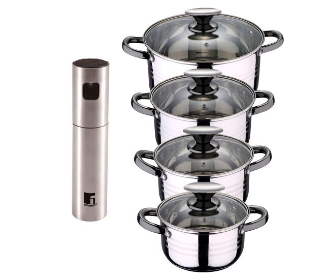 Bateria 8pc acero inoxidable apta para inducción colección san ignacio premium + bergner copper pulverizador de aceite y vinagre