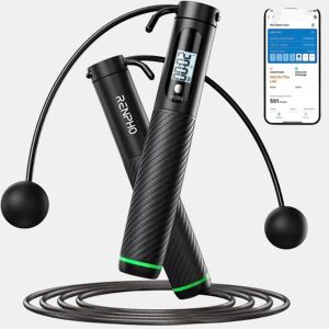 Renpho Corda de pular inteligente SMART JUMP ROPE preta, comprimento ajustável, sem fio