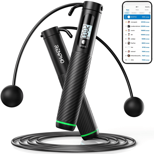 Renpho Corda de pular inteligente SMART JUMP ROPE preta, comprimento ajustável, sem fio