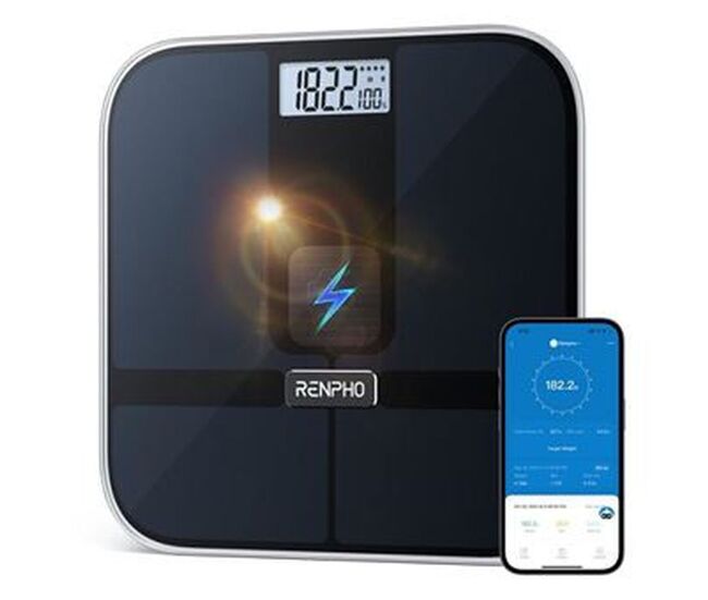 Renpho báscula de baño inteligente elis solar 2 bluetooth wi-fi led negra con app móvil