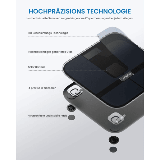 Renpho Balança de Banho Inteligente ELIS SOLAR 2 Bluetooth Wi-Fi LED preta com app Renpho Balança de Banho Inteligente ELIS SOLAR 2 Bluetooth Wi-Fi LED preta com app