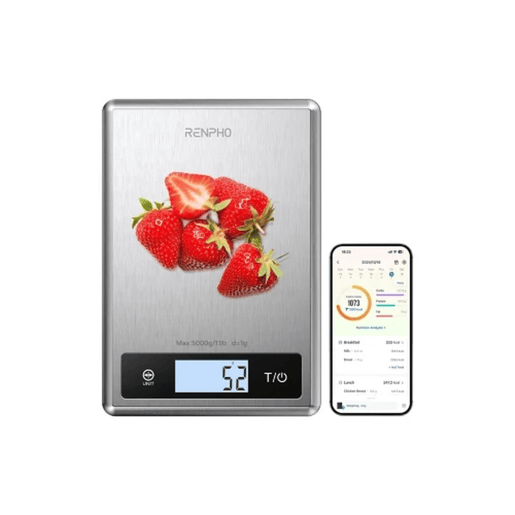 Renpho Balança de Cozinha Digital CALIBRA 1 Aço Inox 5kg Bluetooth Tela LCD