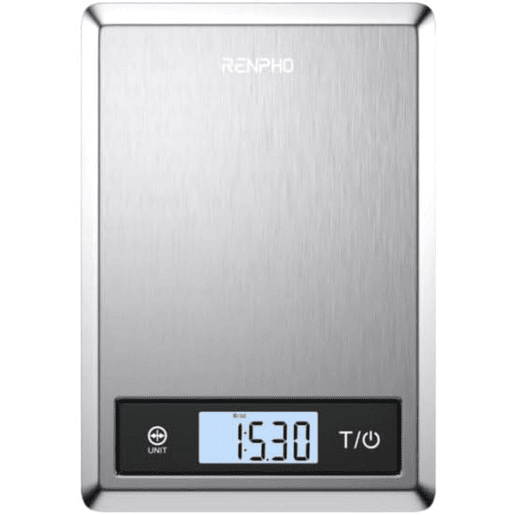Renpho Balança de Cozinha Digital CALIBRA 1 Aço Inox 5kg Bluetooth Tela LCD