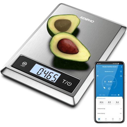 Renpho Balança de Cozinha Digital CALIBRA 1 Aço Inox 5kg Bluetooth Tela LCD
