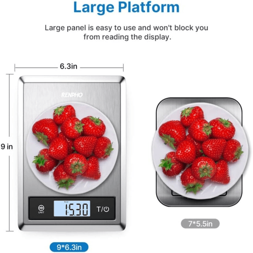 Renpho Balança de Cozinha Digital CALIBRA 1 Aço Inox 5kg Bluetooth Tela LCD