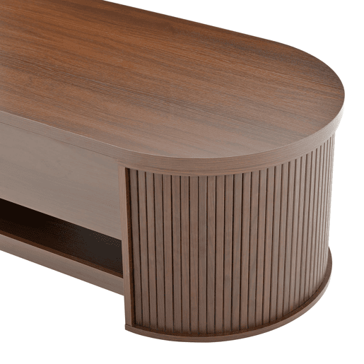 Mesa de centro elevável 110 cm - Com prateleira extensível, madeira curvada, multifuncional - Natural