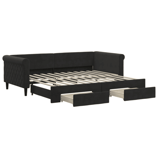 Sofá-cama, Sofá conversível com gavetão e gavetas 90x200 cm veludo preto Sofá-cama, Sofá conversível com gavetão e gavetas 90x200 cm veludo preto