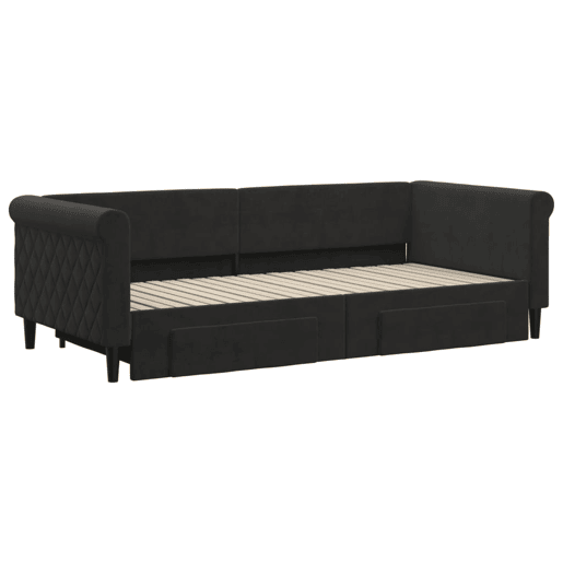 Sofá-cama, Sofá conversível com gavetão e gavetas 90x200 cm veludo preto Sofá-cama, Sofá conversível com gavetão e gavetas 90x200 cm veludo preto