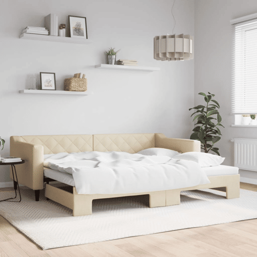Sofá-cama, Sofá conversível com gavetão 90x200 cm tecido cor creme