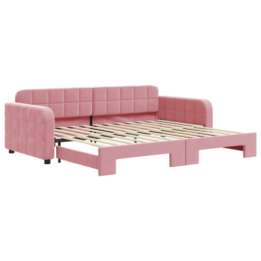 Sofá-cama, Sofá conversível com gavetão 90x200 cm veludo rosa Sofá-cama, Sofá conversível com gavetão 90x200 cm veludo rosa