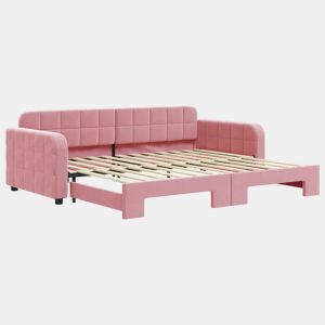 Sofá-cama, Sofá conversível com gavetão 90x200 cm veludo rosa
